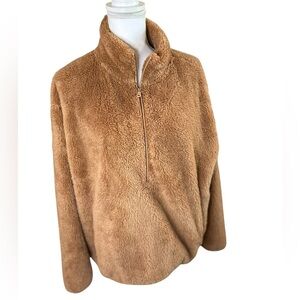 Aerie OFFLINE Sherpa Half Zip Pullover Women’s Tan Oversized Fleece Sweatshirt
